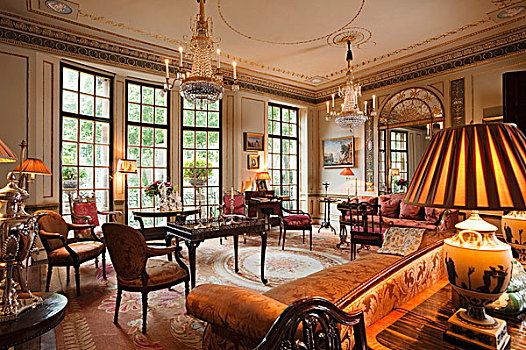 路易十六,水晶,吊灯,老式,红木,家具,软垫,沙发,乔治时期风格,新古典,沙龙