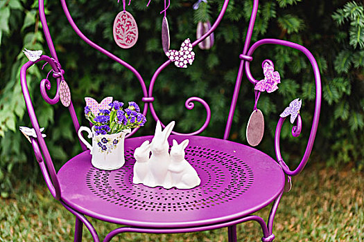 复活节装饰,花园椅,瓷器,复活节兔子