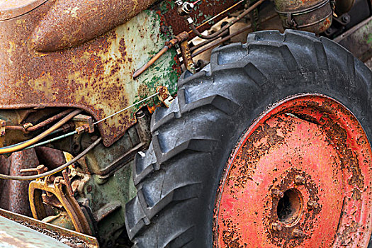 碎片,老,生锈,拖拉机,红色,轮子