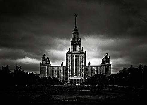 建筑,尖顶,不祥,天空,莫斯科,大学,俄罗斯