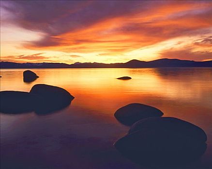 太浩湖,日落,内华达山脉,州立公园,内华达