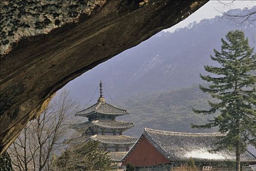 韩国,山,佛教寺庙,雪,佛教