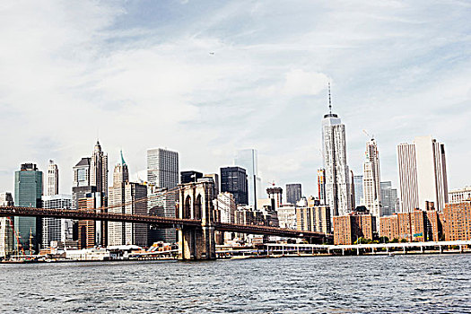 城市,风景,布鲁克林大桥,上方,东河,纽约,美国