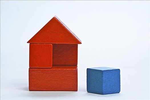 红色,房子,积木,缺失,蓝色