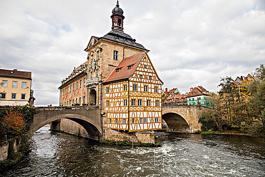 老市政厅,桥,上方,班贝格,弗兰克尼亚,巴伐利亚,德国