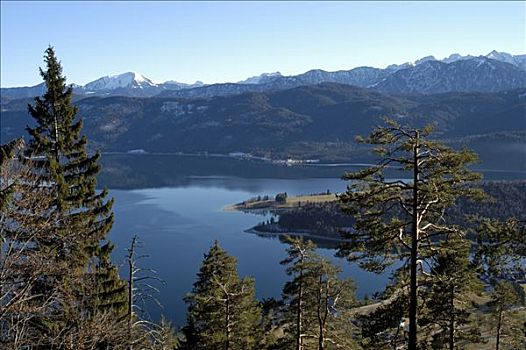风景,瓦尔幸湖,山,上巴伐利亚