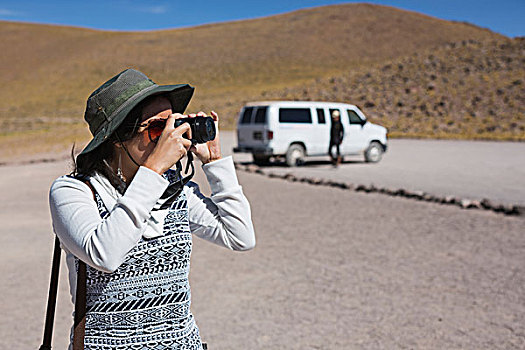 女人,照相,佩特罗,阿塔卡马沙漠,智利