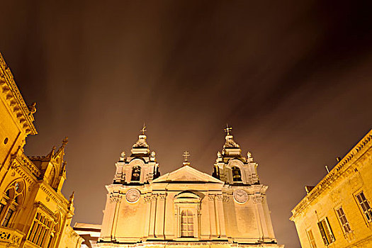 大教堂,光亮,夜晚,马耳他