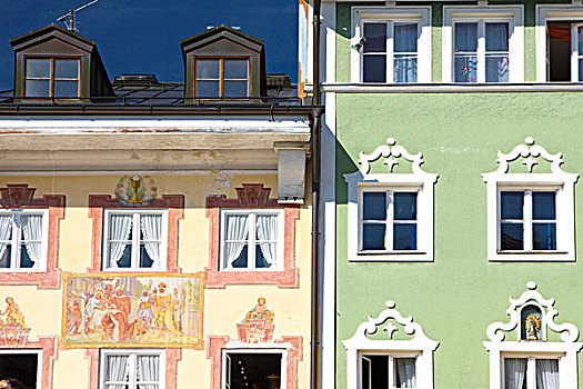 壁画,粉饰灰泥,建筑外观,巴特特尔茨,上巴伐利亚,巴伐利亚,德国