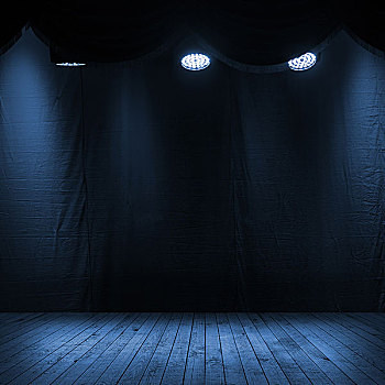 深蓝,场景,室内,聚光灯,木质,舞台,布,背景