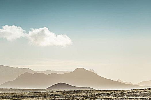 山,晚间,雾气,斯奈山半岛,冰岛