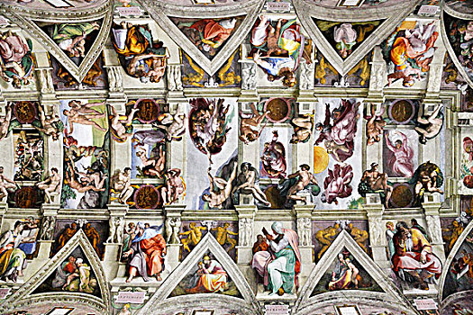 天花板,描绘,西斯廷教堂,梵蒂冈博物馆,梵蒂冈城,世界遗产,罗马,拉齐奥,意大利,欧洲