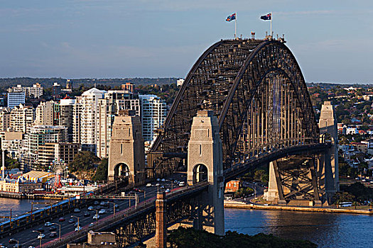 澳大利亚,悉尼,石头,区域,悉尼港大桥,俯视图,黄昏