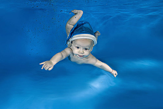 男婴,蓝色,帽,水下,游泳池,敖德萨,乌克兰,欧洲