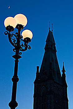 灯柱,新月,国会大厦,渥太华,安大略省,加拿大