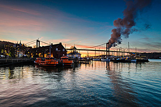 港口,日落,桥,背景,哥德堡,瑞典
