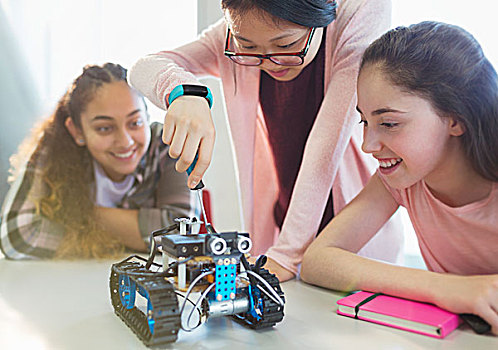 女孩,学生,机器人,教室