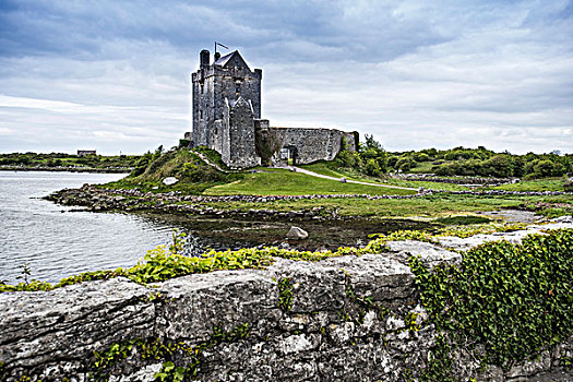 城堡,石头,墙壁,湖,戈尔韦郡,爱尔兰,欧洲