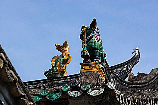 独角兽,陶器,装饰,屋顶,新界,香港