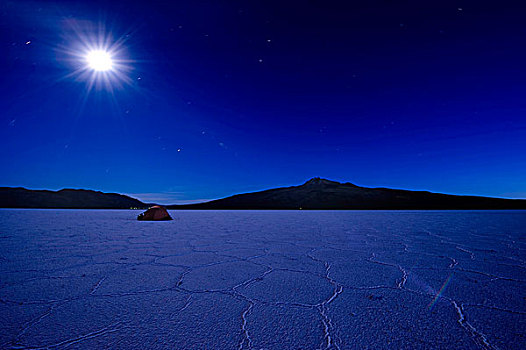 盐湖,帐蓬,月光,乌尤尼,玻利维亚,南美