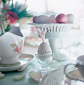 早餐鸡蛋,席次牌,桌子,复活节,白天