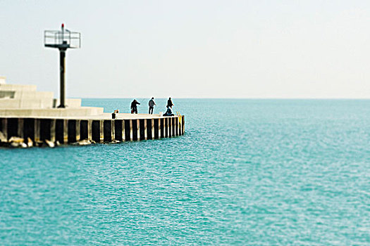 三文鱼,渔民,岸边,密歇根湖,芝加哥,湖,风景