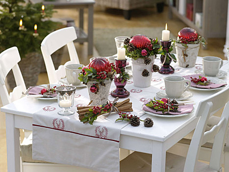 圣诞桌,装饰,红色,球,安放