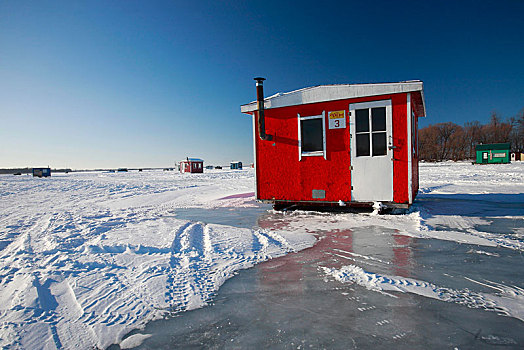 冰上钓鱼,小屋,圣劳伦斯河,魁北克,加拿大,北美