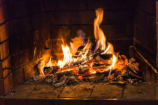 火焰,木头,壁炉