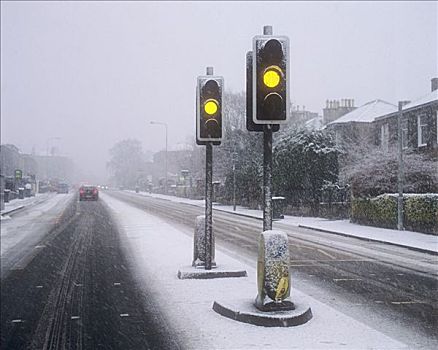 红绿灯,雪