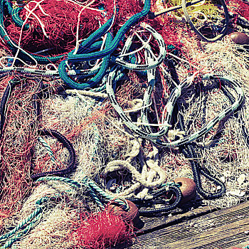 渔网,木质,码头,旧式,照片,彩色,滤镜效果