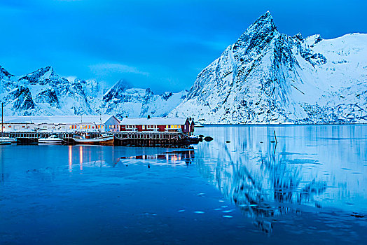 冬季风景,莫斯克内斯,罗浮敦群岛,挪威北部