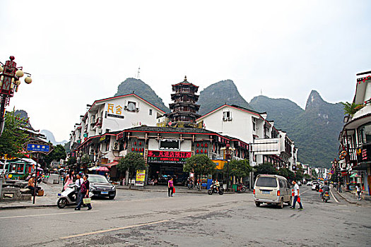 桂林,阳朔公园,自然,漓江,城市,建筑,街道,西街,游客,全景,景观,景点