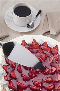 俯拍,草莓,蛋白甜饼,一杯咖啡