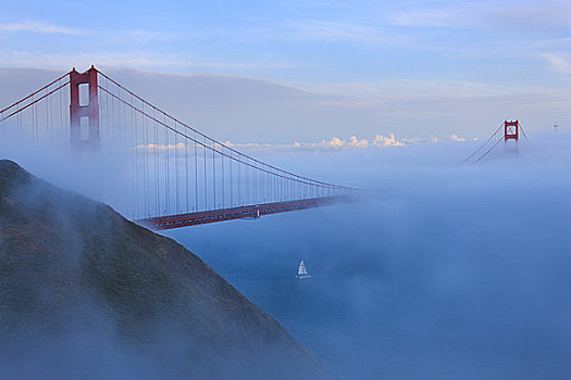 吊桥,遮盖,雾,金门大桥,旧金山湾,旧金山,加利福尼亚,美国