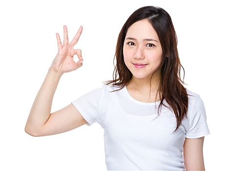 亚洲人,美女,OK,手势