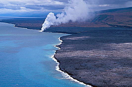 老,熔岩流,海岸线,靠近,卡拉帕那,蒸汽,喷发,场所,夏威夷火山国家公园,夏威夷大岛,夏威夷