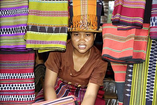 女人,部落,看,彩色,布,高原,靠近,老挝