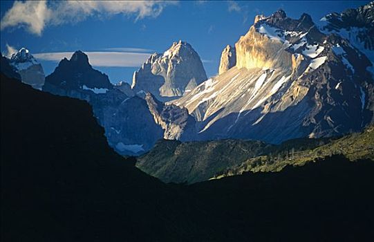智利,托雷德裴恩国家公园,日落,西部,山丘