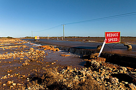 标识,速度,损坏,道路,洪水,西澳大利亚州