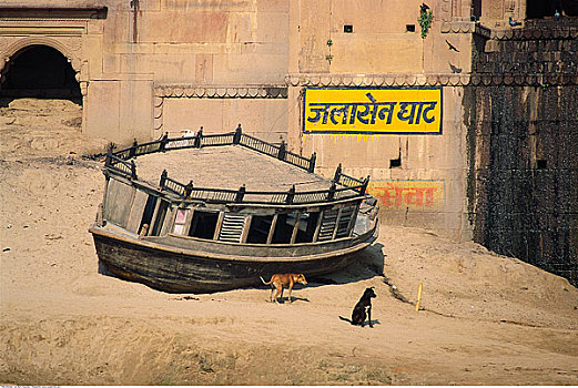 船,建筑,瓦腊纳西,印度