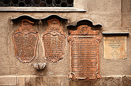 墓地,铭牌,18世纪,教堂,慕尼黑,巴伐利亚,德国,欧洲