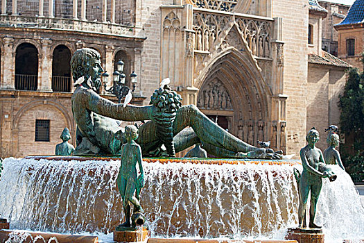瓦伦西亚,广场,喷泉,大教堂,西班牙