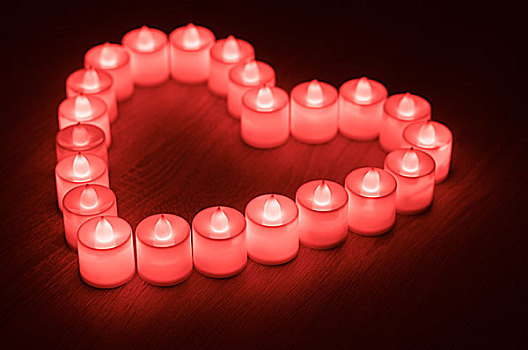 心形,红色,led灯,蜡烛,木质背景,侧面