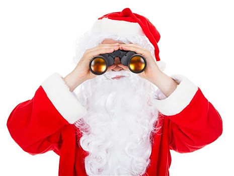 特写,圣诞老人,张望,双筒望远镜