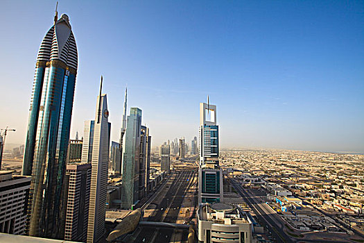 俯拍,城市,道路,迪拜,阿联酋