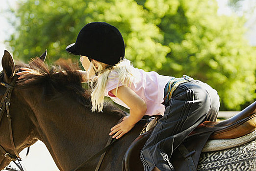 侧面,女孩,骑马