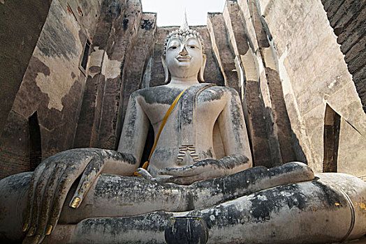 仰视,佛像,庙宇,素可泰,泰国