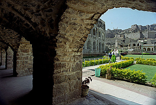 游人,遗址,历史,堡垒,一个,华美,要塞,印度,卧,西部,近郊,海得拉巴,首都,安得拉邦,八月,2007年