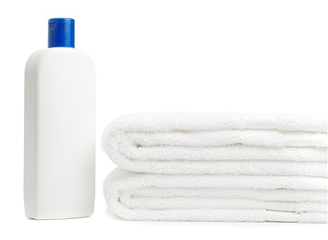 洗发水,瓶子,毛巾,白色背景